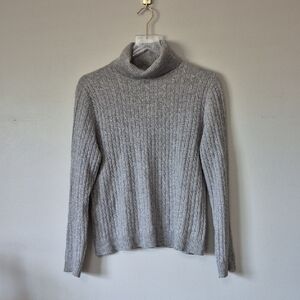 Jones New York Signature Gray Cashmere Turttleneck Cable Knit Sweater, Size XL